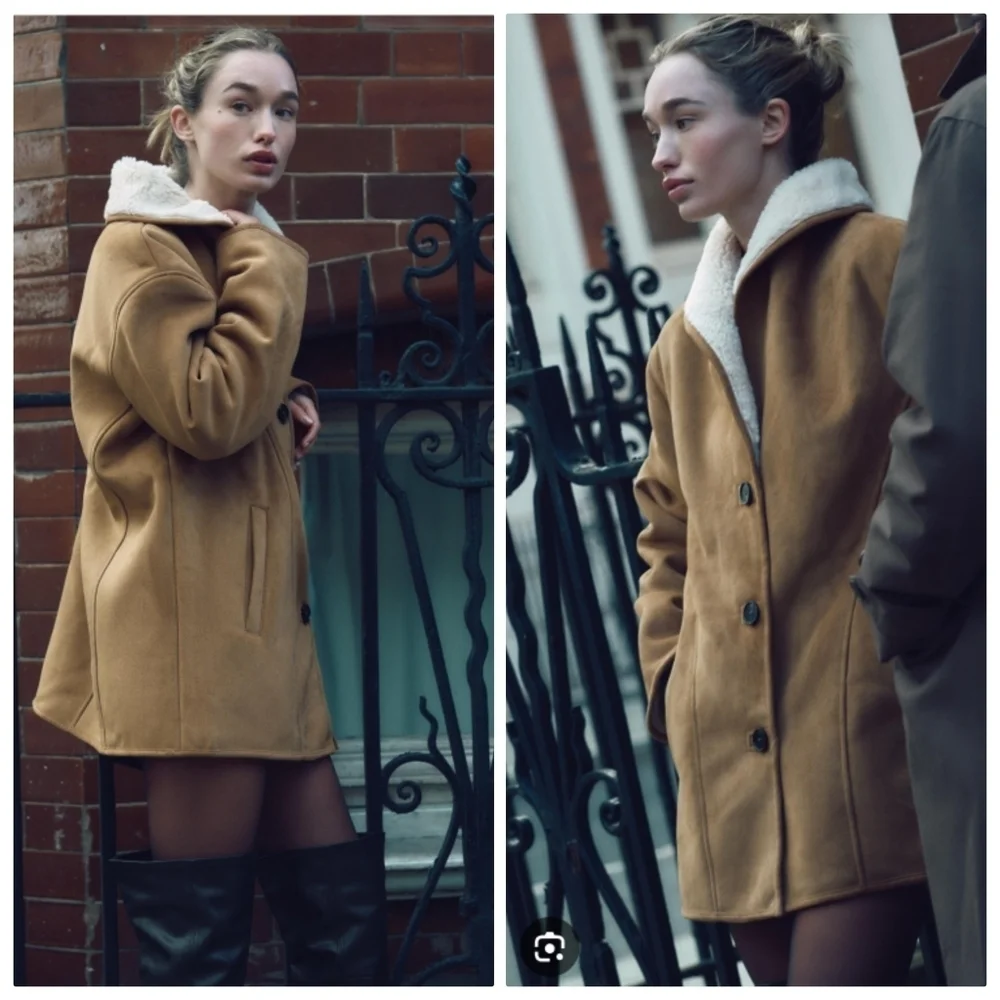 New Zara Double-Faced Semi-Long Front Button Lapel Collar Camel Coat/Jacket XS